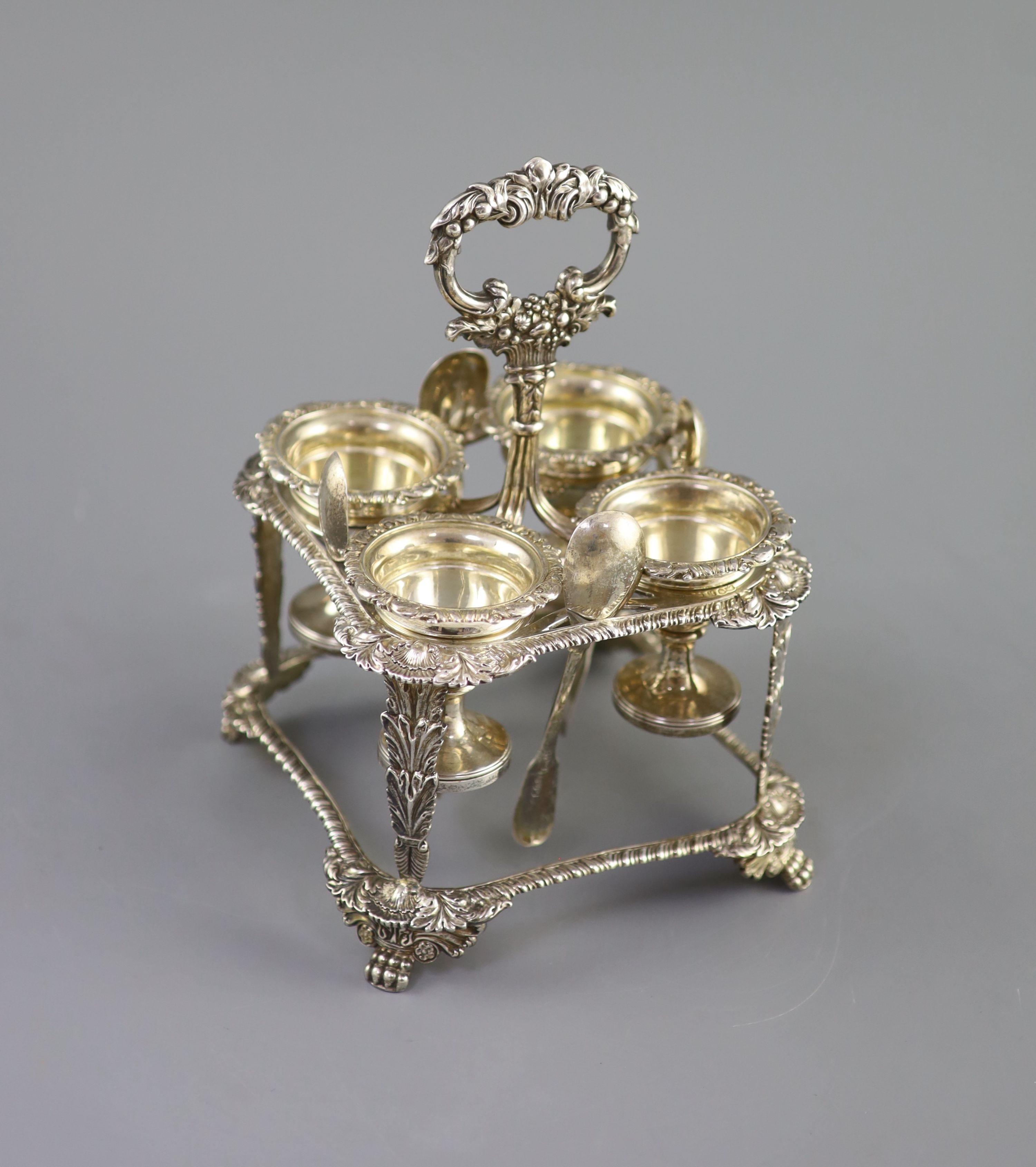 A George IV silver square egg cruet by Joseph Angel I